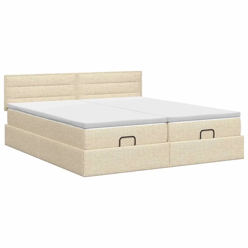 Letto ottomano con materasso con testiera 2 pcs Crema Tessuto 3456668