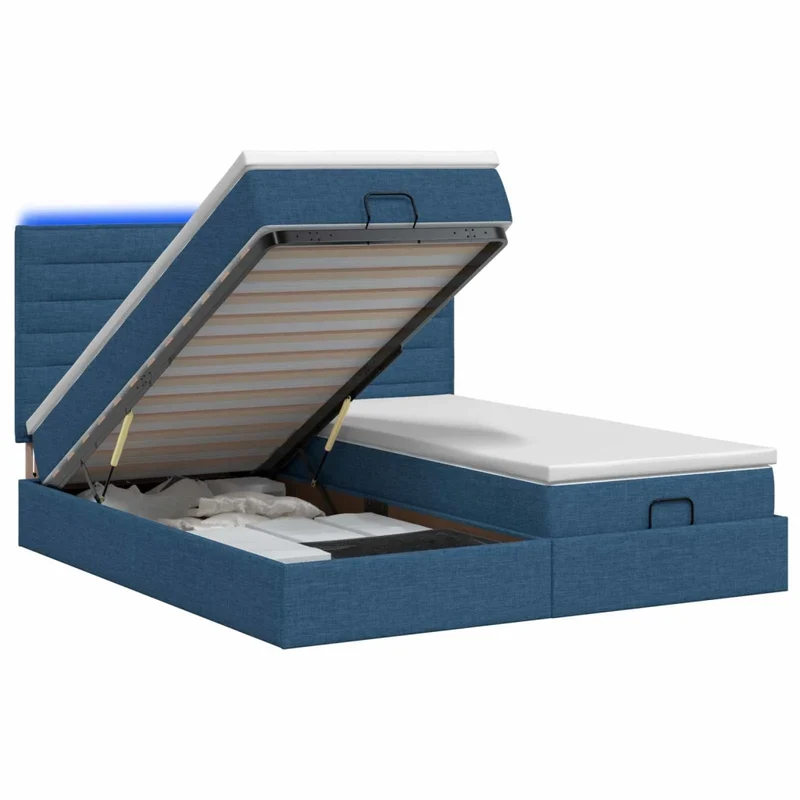 Letto Ottomano con Materasso e LED Blu 160 x 200 cm Tessuto 3458415