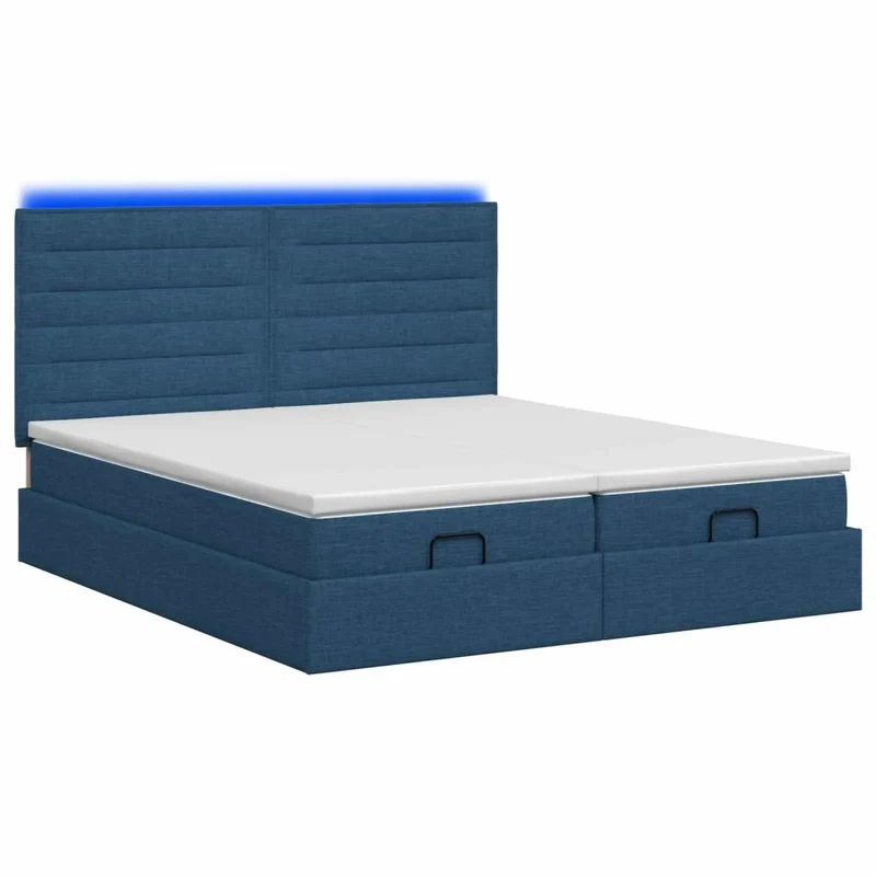 Letto Ottomano con Materasso e LED Blu 160 x 200 cm Tessuto 3458415