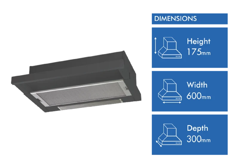 Chef 60cm Slideout Rangehood, Black Fascia