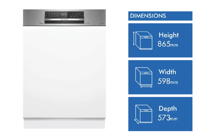 Bosch Series 8 60cm Semi Integrated Dishwasher, Tall Tub, Brushed Steel