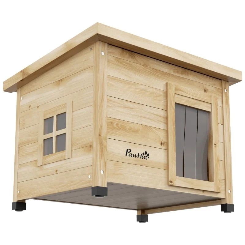 Casetta per Gatti in Legno da Esterno con Tetto in Asfalto; 57x45x43 cm; Naturale
