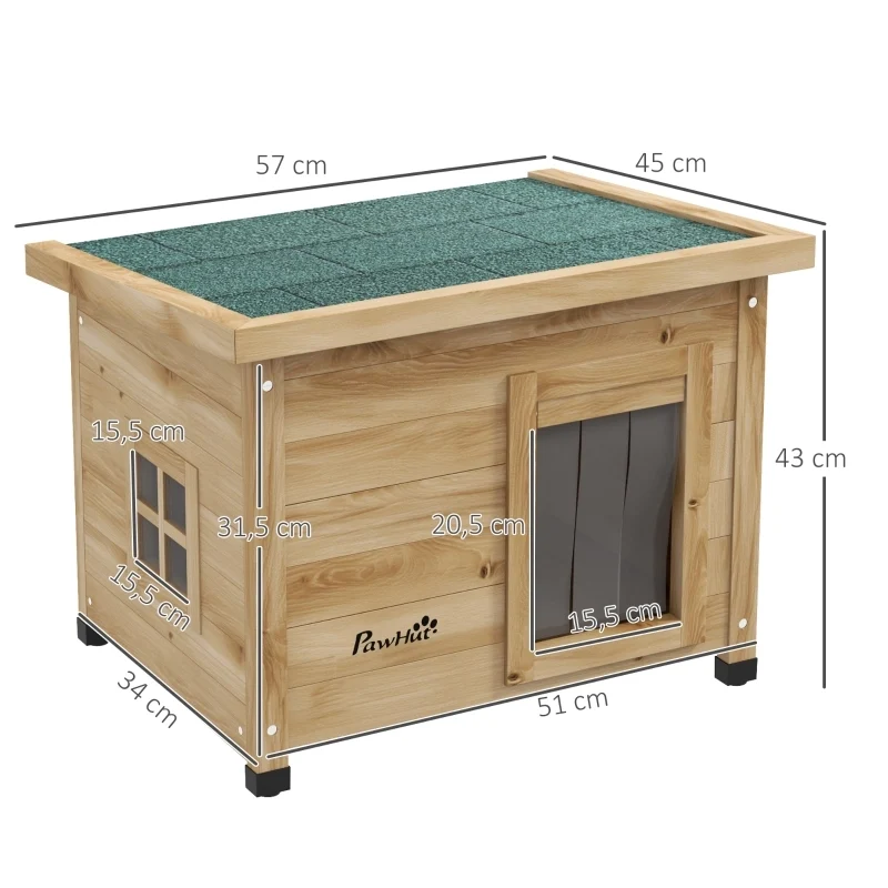Casetta per Gatti in Legno da Esterno con Tetto in Asfalto; 57x45x43 cm; Naturale