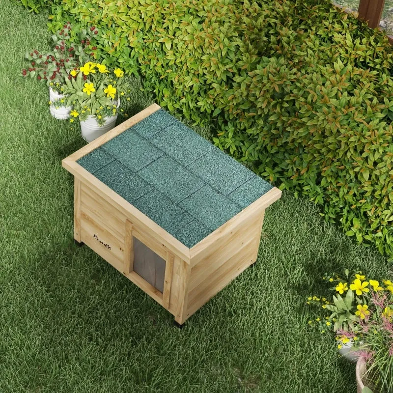 Casetta per Gatti in Legno da Esterno con Tetto in Asfalto; 57x45x43 cm; Naturale