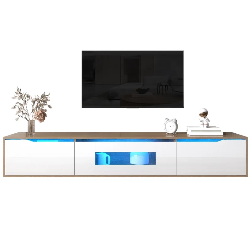 Mobile Porta TV 180 cm Bianco e Legno con LED 16 Colori e 4 Modalità di Illuminazione