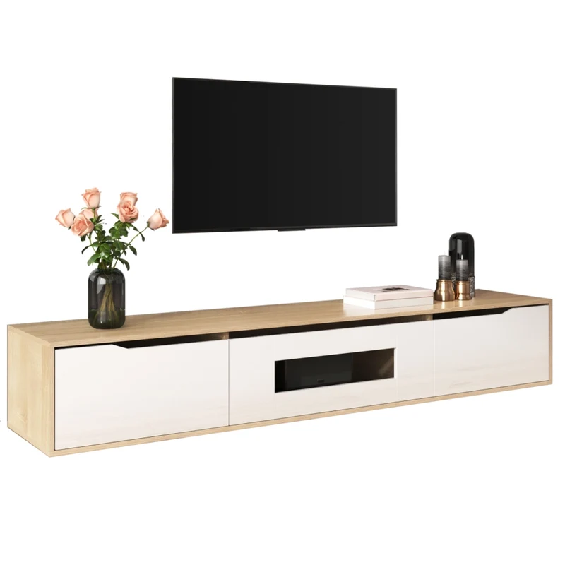 Mobile Porta TV 180 cm Bianco e Legno con LED 16 Colori e 4 Modalità di Illuminazione