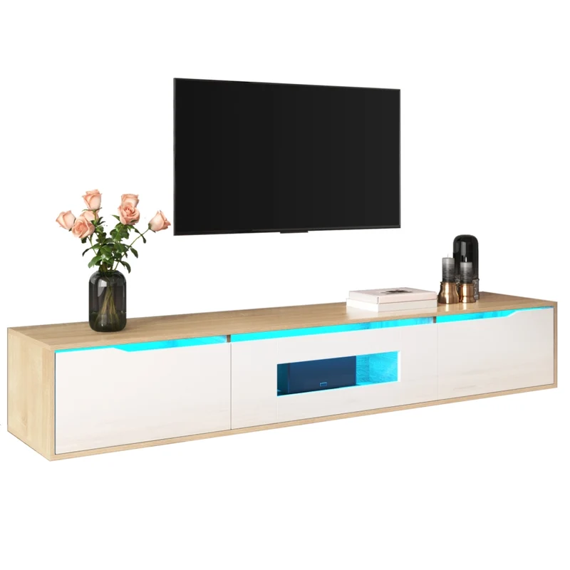 Mobile Porta TV 180 cm Bianco e Legno con LED 16 Colori e 4 Modalità di Illuminazione