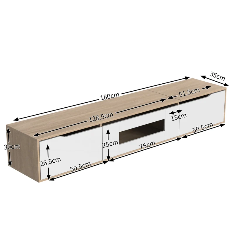 Mobile Porta TV 180 cm Bianco e Legno con LED 16 Colori e 4 Modalità di Illuminazione