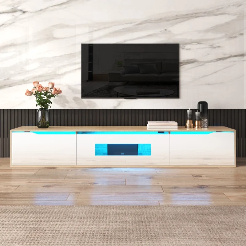 Mobile Porta TV 180 cm Bianco e Legno con LED 16 Colori e 4 Modalità di Illuminazione
