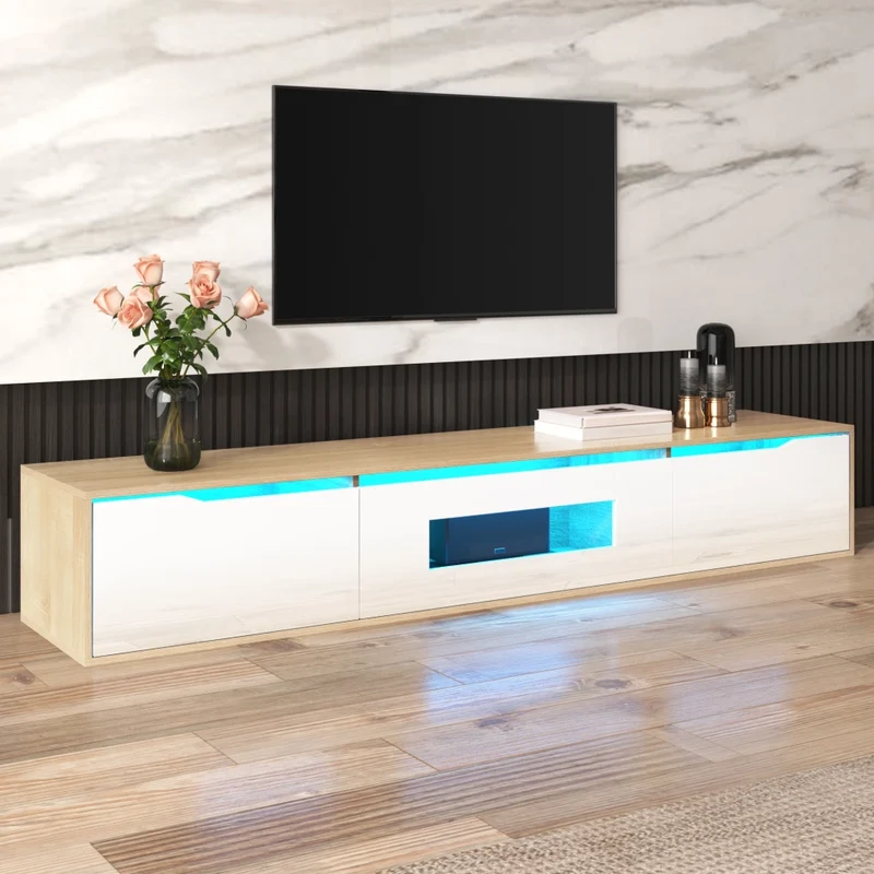 Mobile Porta TV 180 cm Bianco e Legno con LED 16 Colori e 4 Modalità di Illuminazione