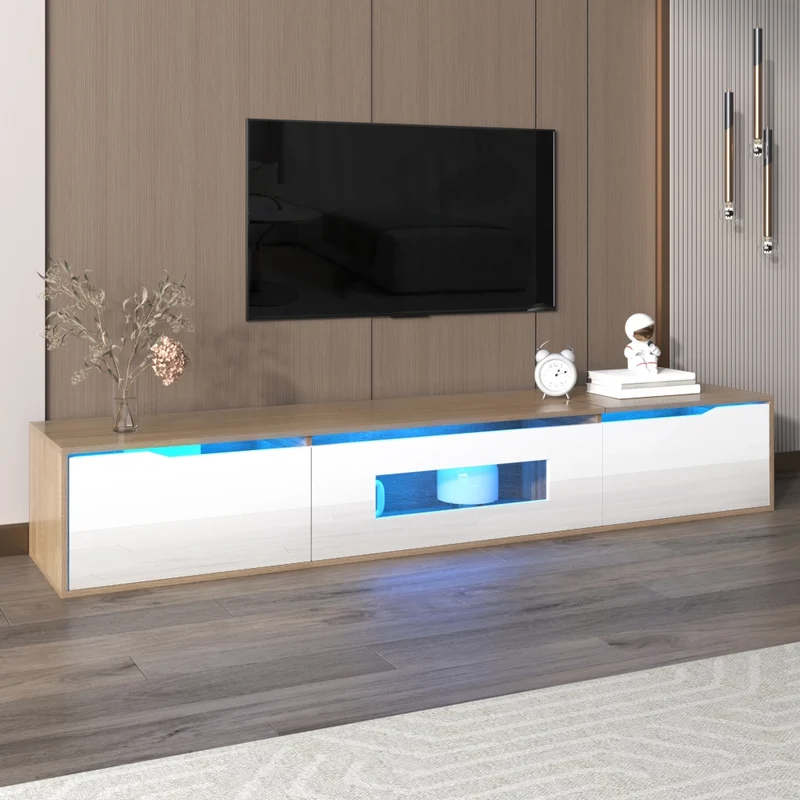 Mobile Porta TV 180 cm Bianco e Legno con LED 16 Colori e 4 Modalità di Illuminazione