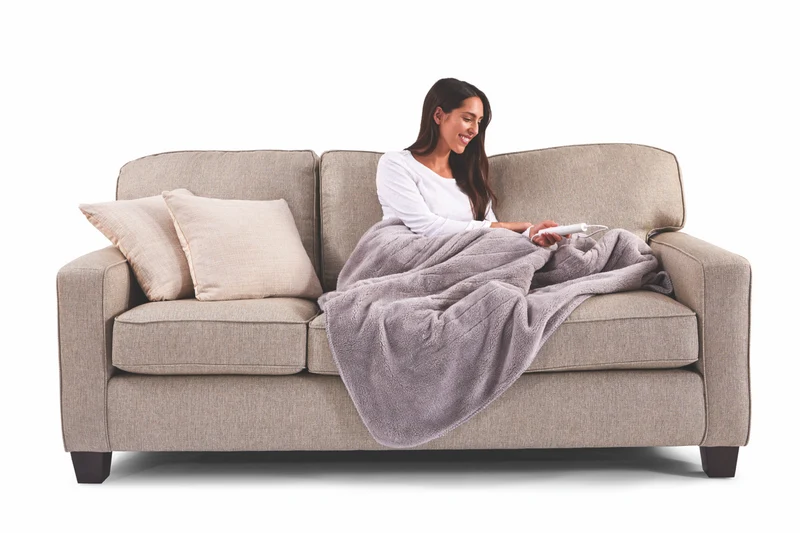 Sunbeam Feel Perfect Heated Throw Sherpa Fleece Grey