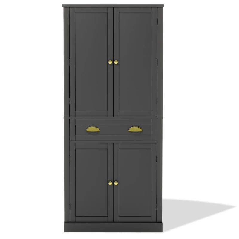 Mobile Dispensa 80x40x182 cm Nero con 4 Ante; 1 Cassetto; 4 Ripiani Regolabili e Portaoggetti