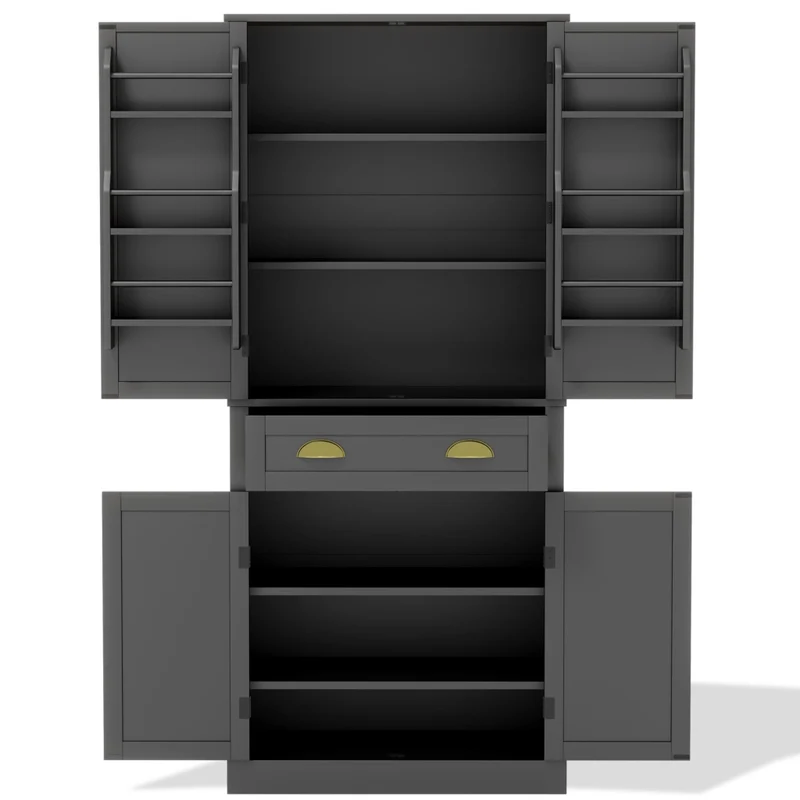 Mobile Dispensa 80x40x182 cm Nero con 4 Ante; 1 Cassetto; 4 Ripiani Regolabili e Portaoggetti