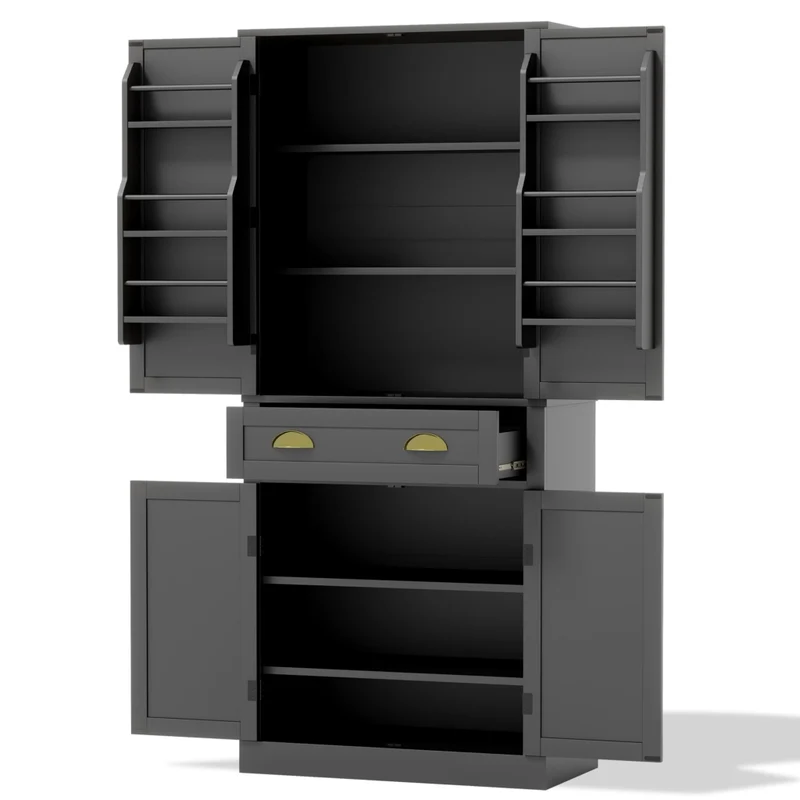 Mobile Dispensa 80x40x182 cm Nero con 4 Ante; 1 Cassetto; 4 Ripiani Regolabili e Portaoggetti