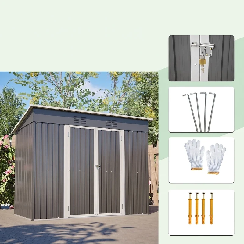 Casetta da Giardino 242×126×182cm in Metallo Grigio