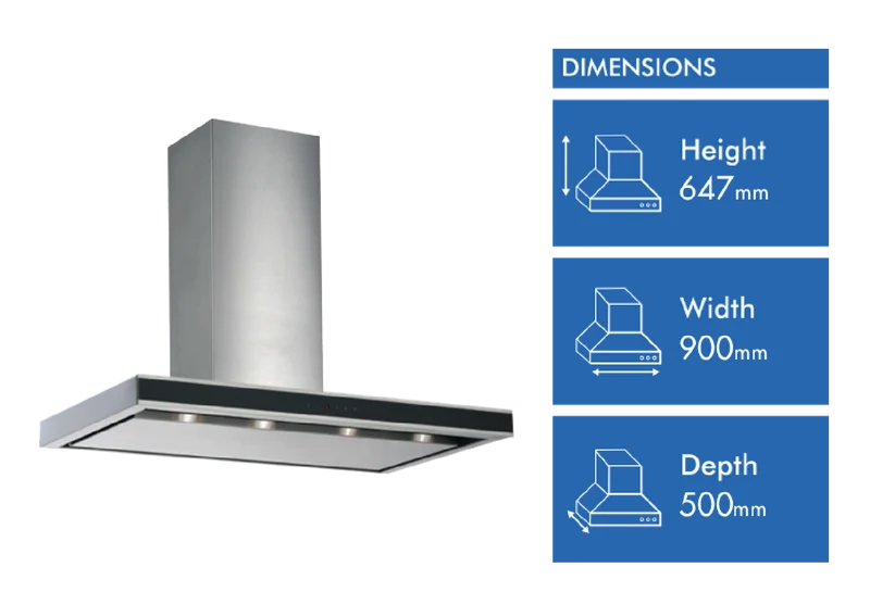 Schweigen 90cm Silent Canopy Rangehood, Stainless Steel and Black Glass ** 2 BOXES **
