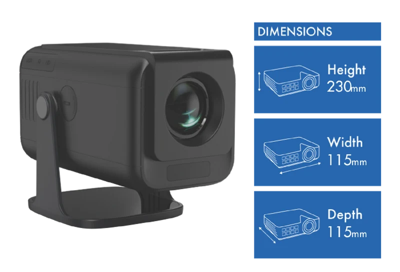 Laser 1080p Android Multi-Angle Tube LED Projector Black 2025