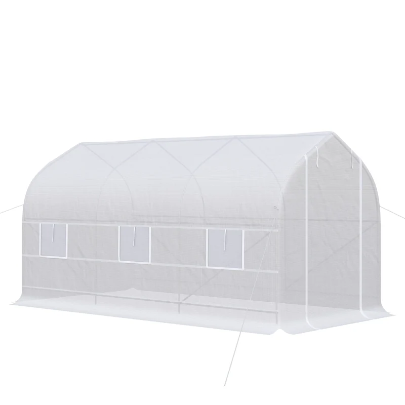 Serra a Tunnel Anti-UV 4x2x2 m con 6 Finestre a Rete e Ingresso Arrotolabile in Metallo e PE Bianco