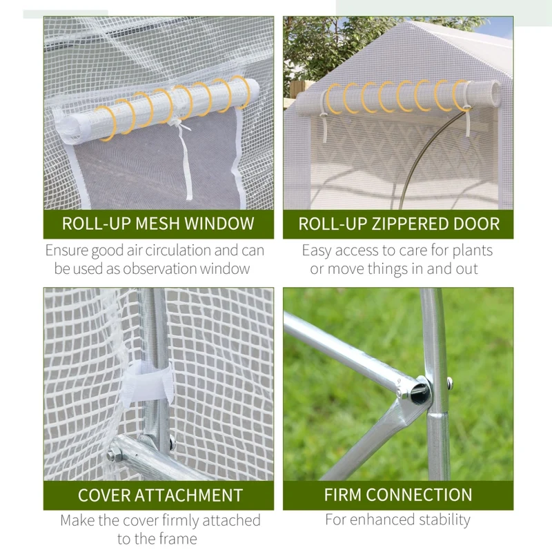 Serra a Tunnel Anti-UV 4x2x2 m con 6 Finestre a Rete e Ingresso Arrotolabile in Metallo e PE Bianco