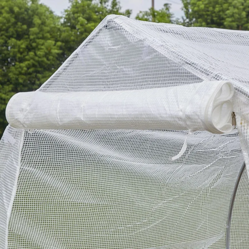 Serra a Tunnel Anti-UV 4x2x2 m con 6 Finestre a Rete e Ingresso Arrotolabile in Metallo e PE Bianco