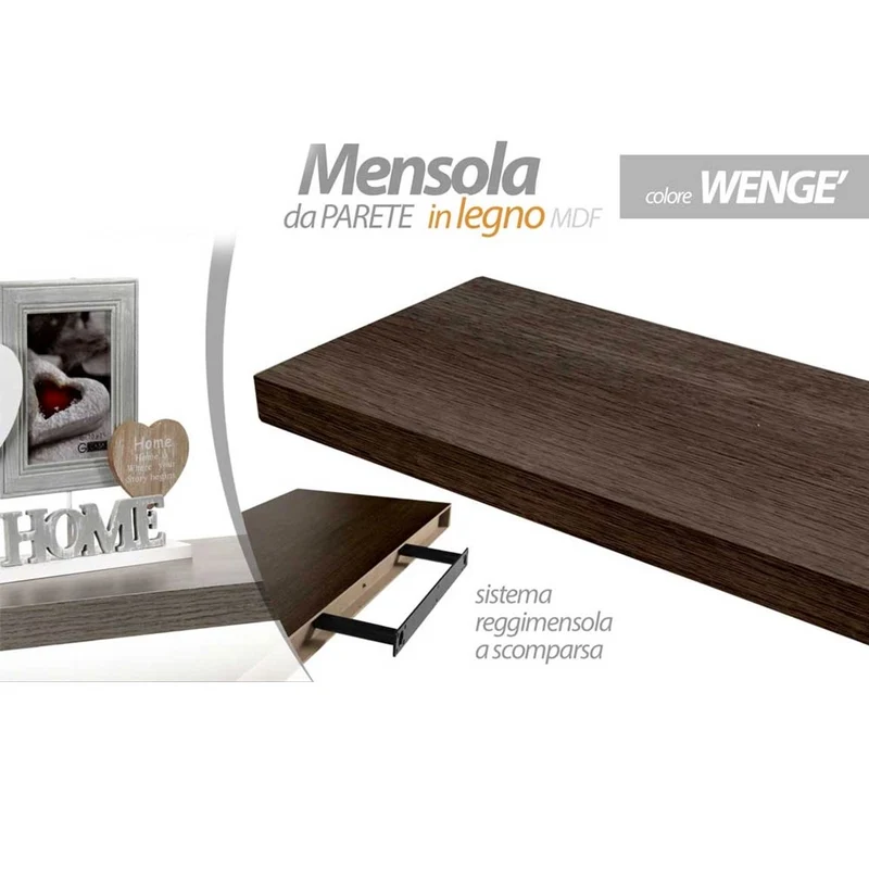 Mensola da Parete Rettangolare 60x25x4 cm Scaffale Libreria in Legno MDF Wenghe