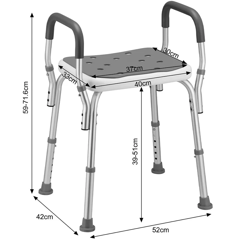 Sgabello da Doccia 6 Altezze Regolabili Sedia Bagno Antiscivolo Capacità 150 kg