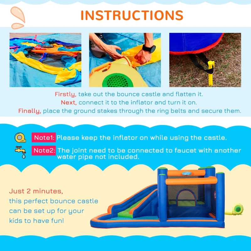 Castello Giostra Gonfiabile 380x340x170 cm con Scivolo Piscina e Pompa Multicolor