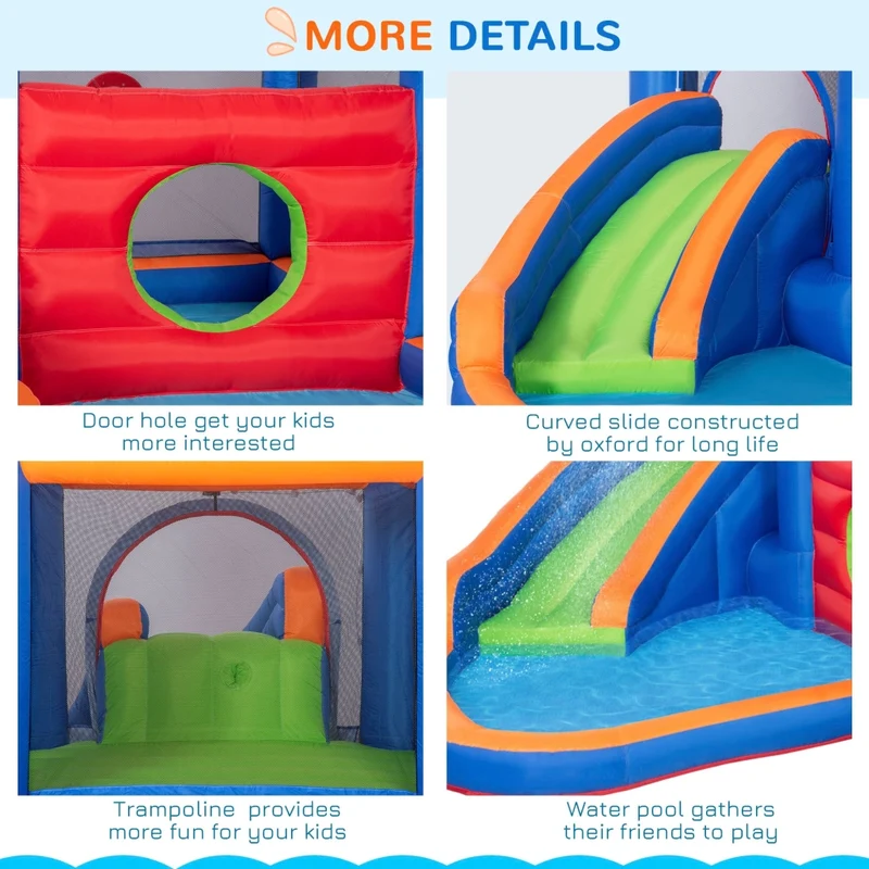 Castello Giostra Gonfiabile 380x340x170 cm con Scivolo Piscina e Pompa Multicolor