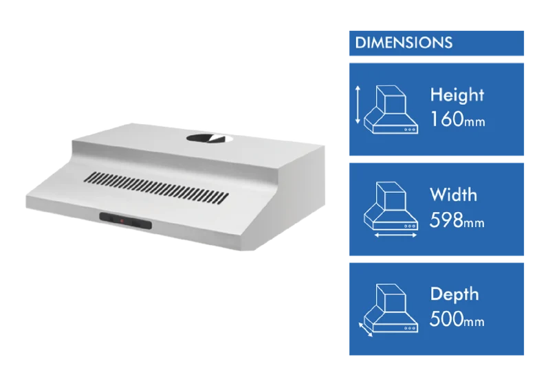 Chef 60cm Fixed Rangehood, Stainless Steel
