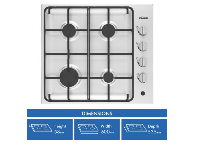 Chef 60cm Gas Cooktop Stainless Steel
