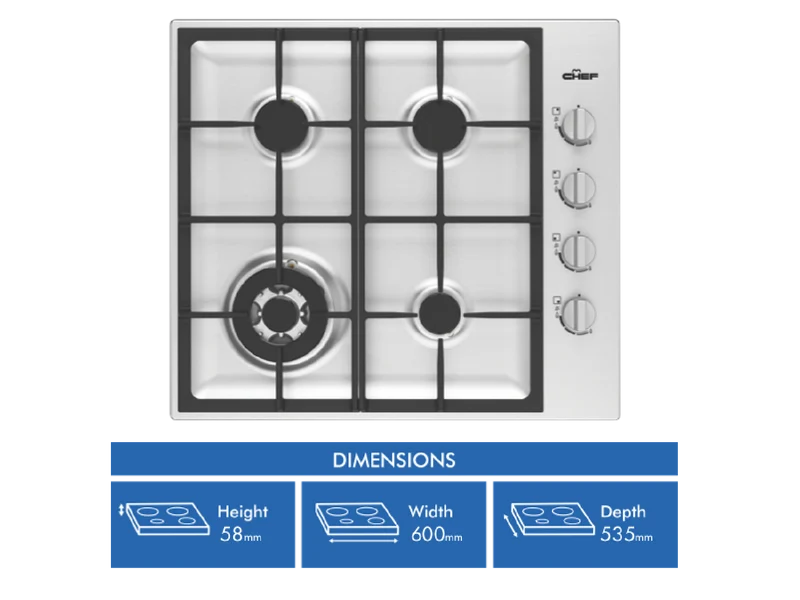 Chef 60cm Gas Cooktop Stainless Steel