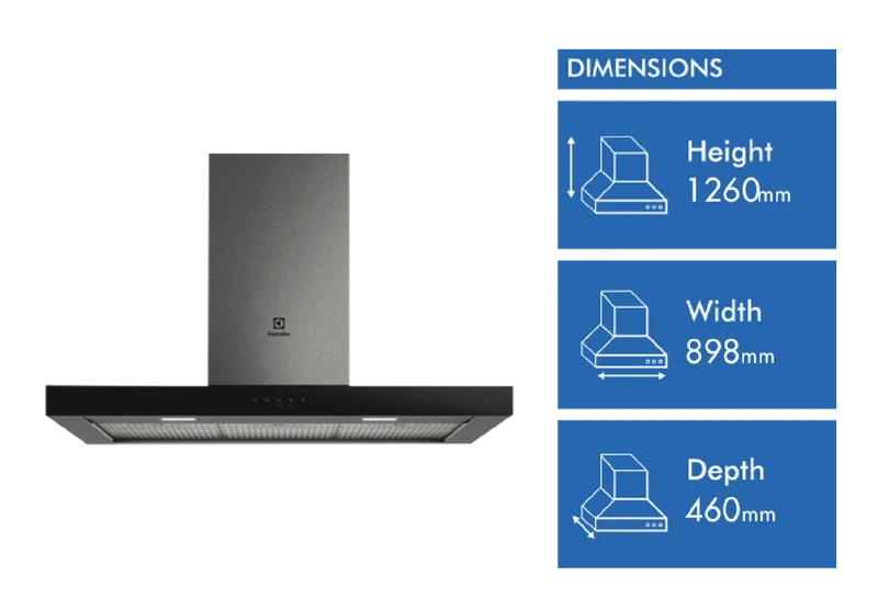 Electrolux 90cm Canopy Rangehood, Dark Stainless Steel