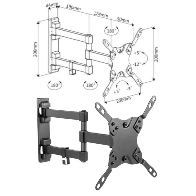 Supporto da parete tv lcd 13/42 pollici orientabile verticale nero
