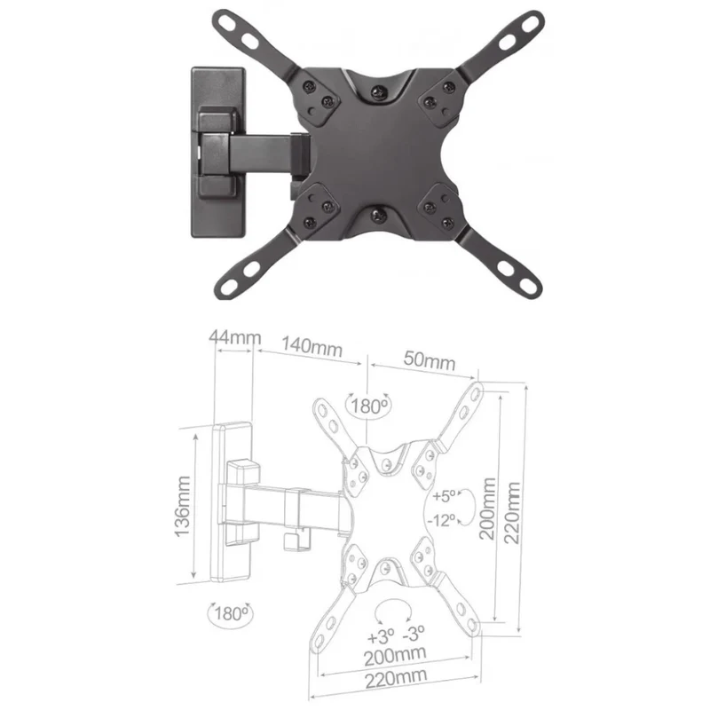Supporto da parete tv lcd 13/42 pollici orientabile verticale nero