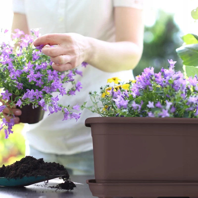 Vaso da fiori rettangolare KADAX per balcone, 80 cm, con supporto e manici.