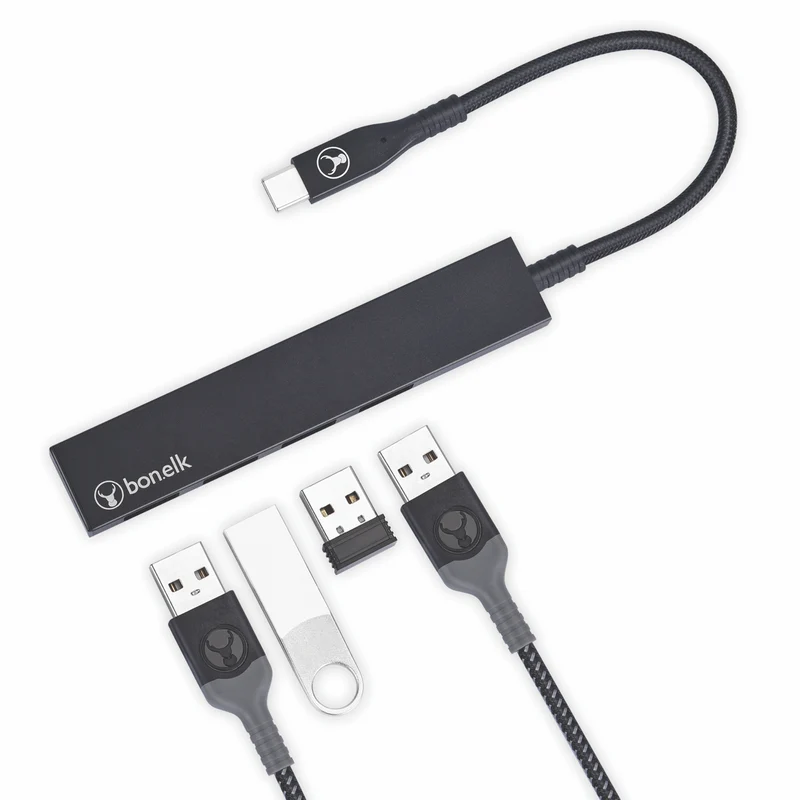 Bonelk Long-Life USB-C 4 Port USB Hub (Black)
