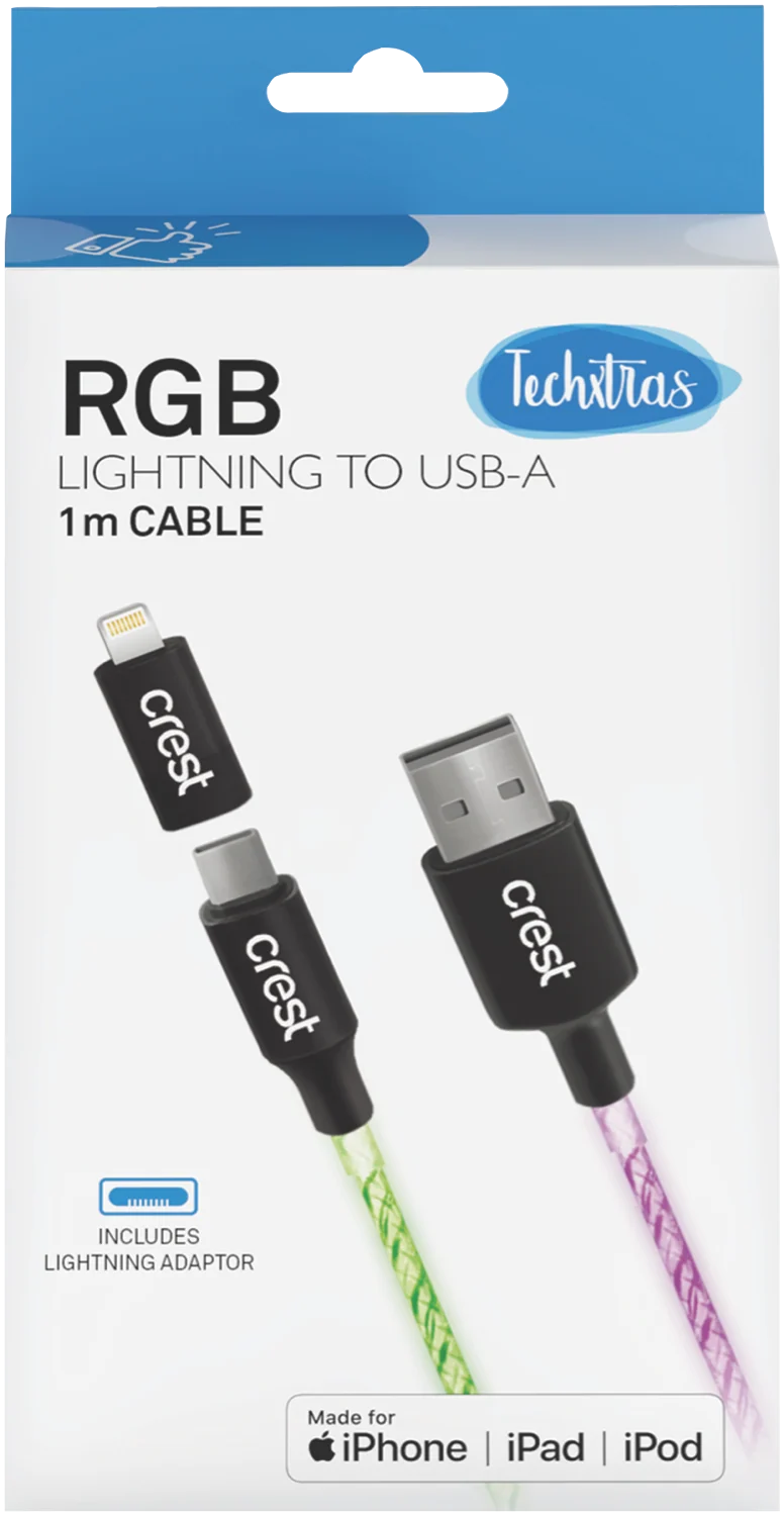 Techxtras USB-A to Lightning Glowing Cable (1m)