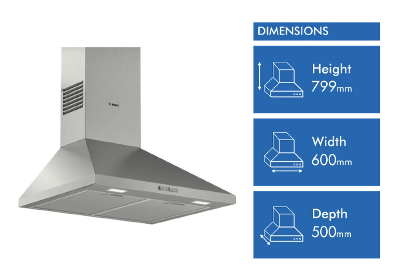 Bosch Series 2 60cm Wall-mounted Canopy Rangehood, Stainless Steel