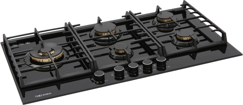 Technika 90cm Black Glass Gas Cooktop