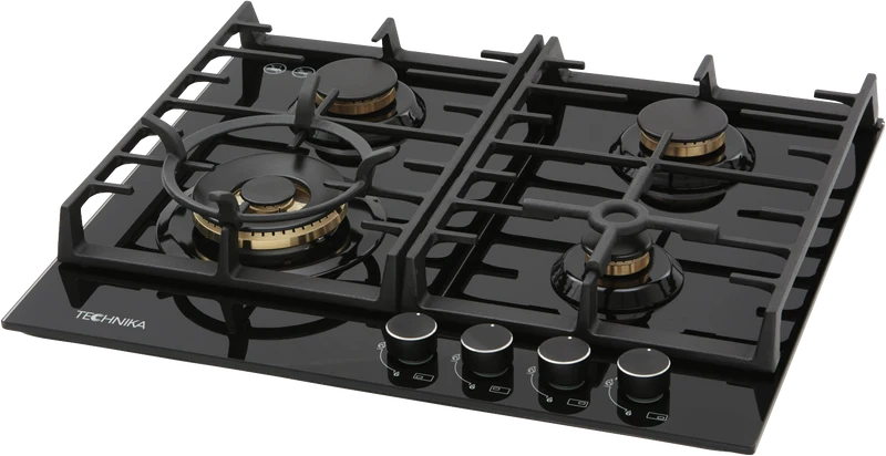 Technika 60cm Black Glass Gas Cooktop