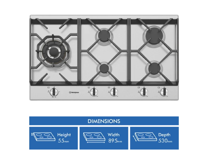 Westinghouse 90cm S/S Gas Cooktop