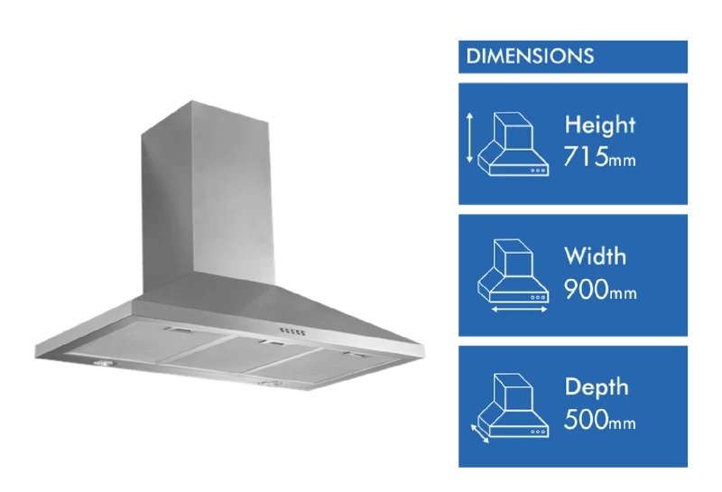 Schweigen 90cm Non-Silent Wallmount Rangehood, Stainless Steel