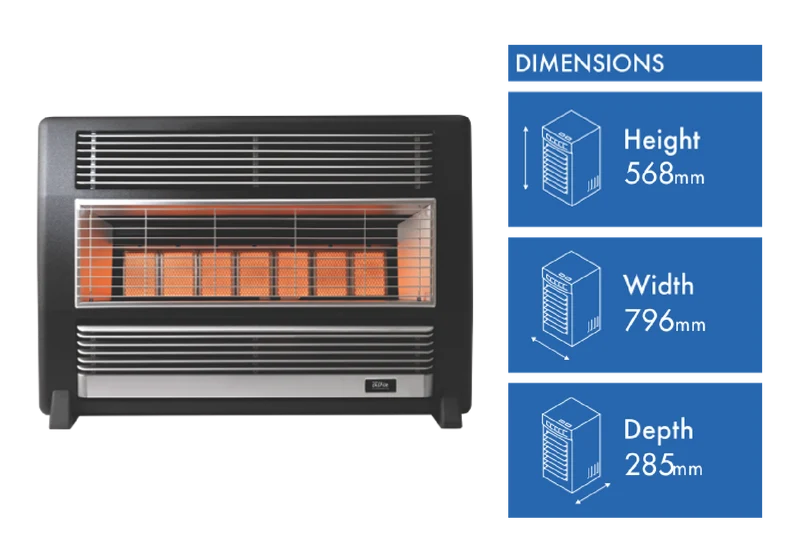 Omega Altise Brigadier 25MJ NG Radiant Convector Heater - Sliver Streak