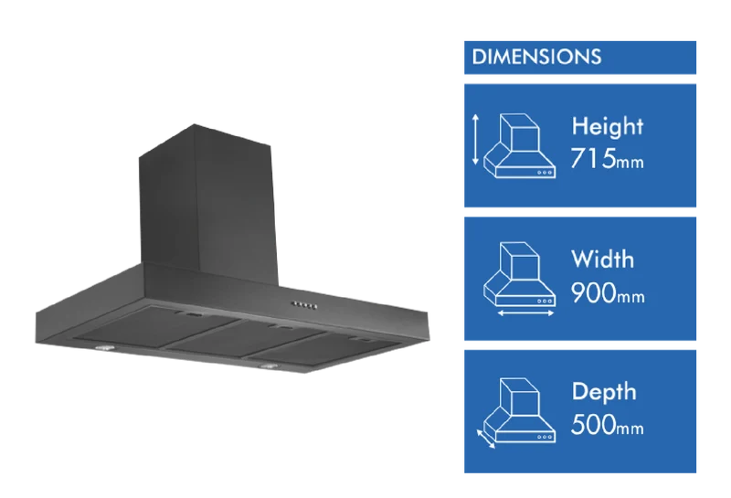 Schweigen 90cm Non-Silent Wallmount Rangehood, Black