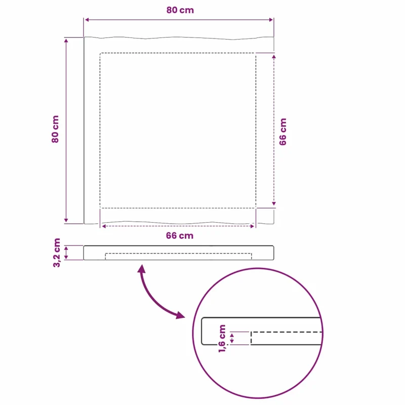 Piano del Tavolo Rettangolare 80 x 80 x 3,2 cm Quadrato 938635