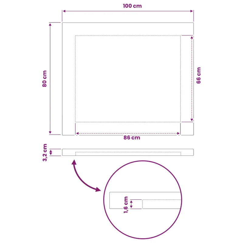 Piano del Tavolo Rettangolare 100 x 80 x 3,2 cm Rettangolare 938315
