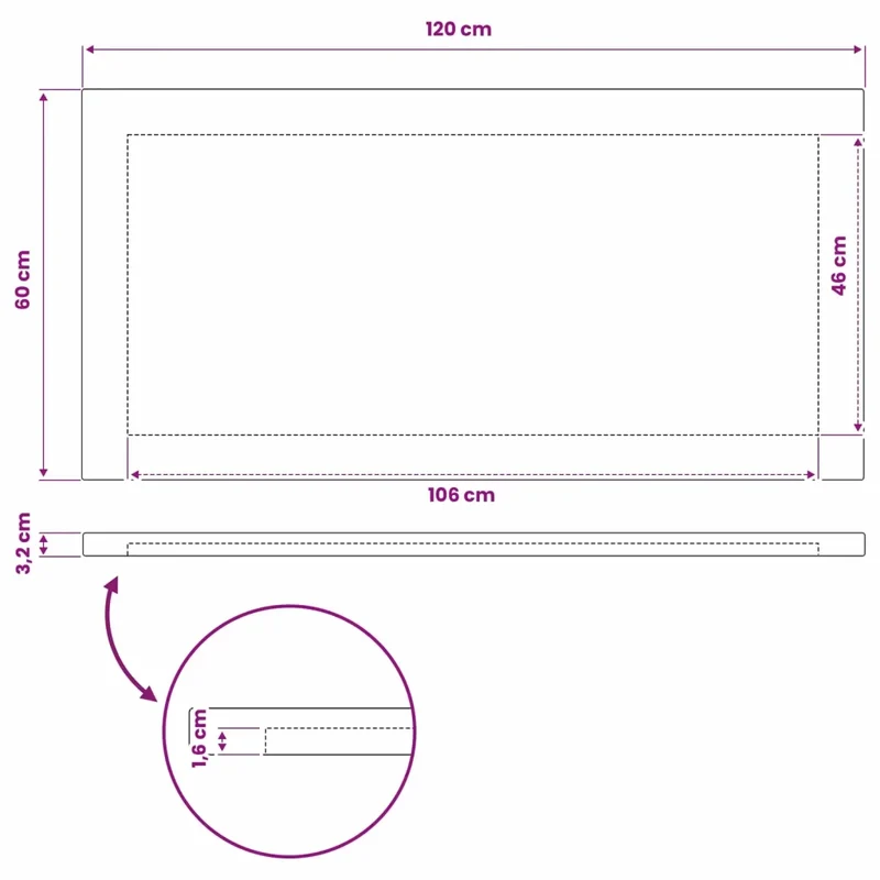 Piano del Tavolo Rettangolare 120 x 60 x 3,2 cm Rettangolare 938282