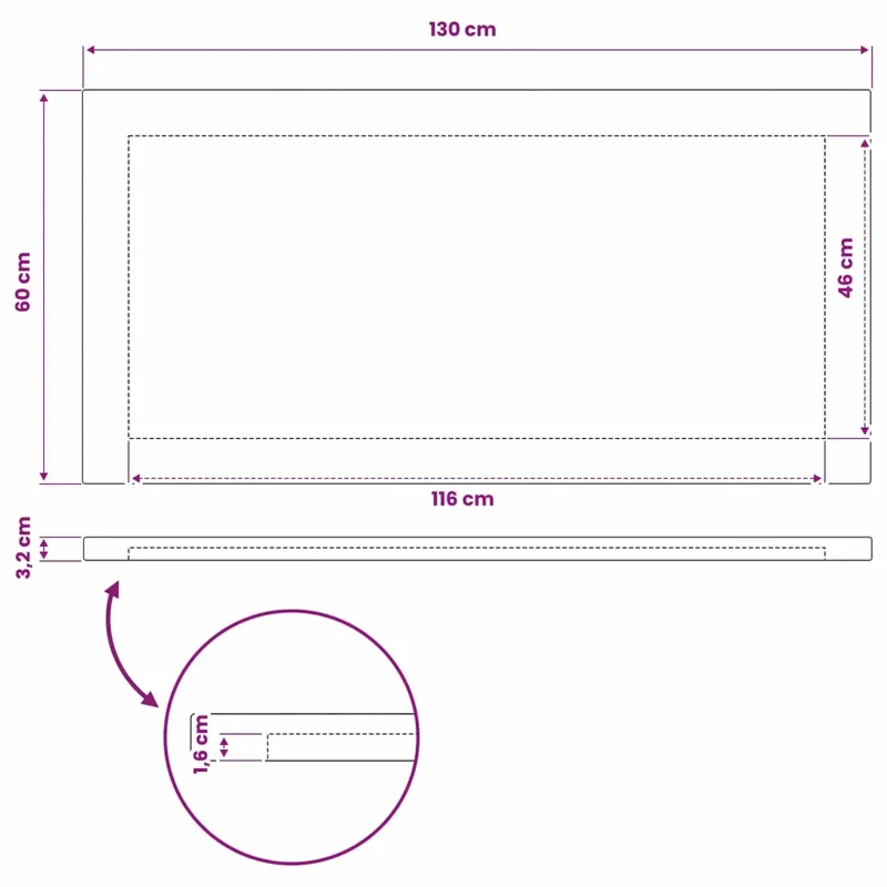 Piano del Tavolo Rettangolare 130 x 60 x 3,2 cm Rettangolare 938285