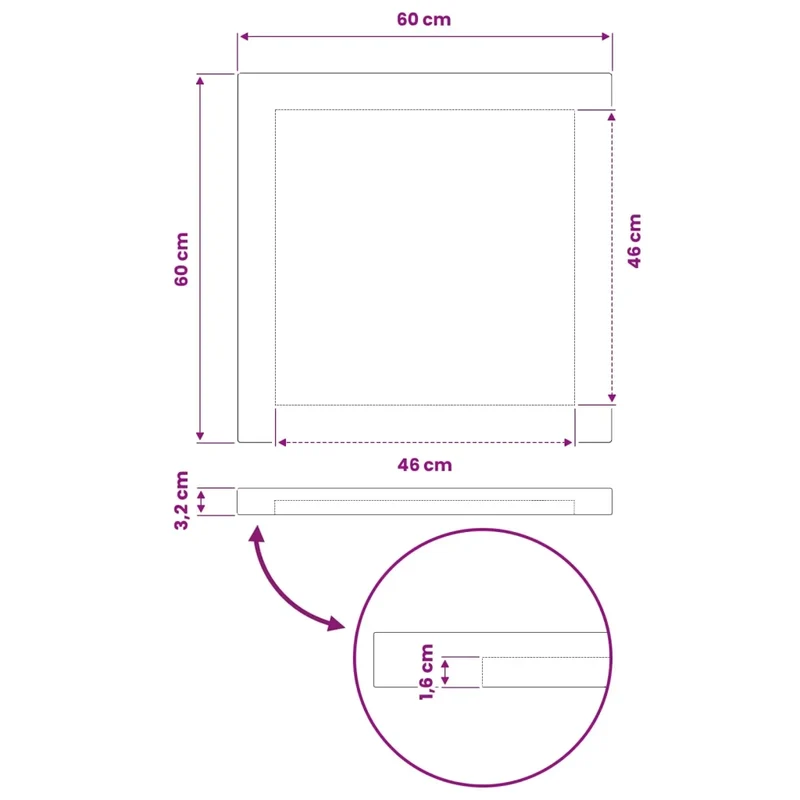 Piano del Tavolo Rettangolare 60 x 60 x 3,2 cm Quadrato 938263
